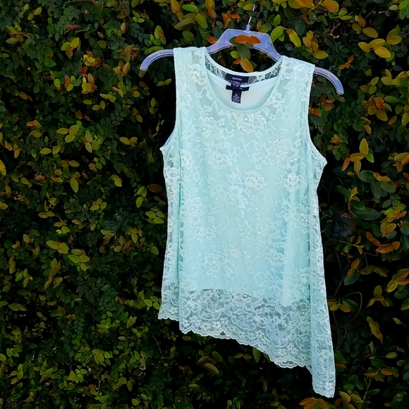 Alfani Tops - Asymmetrical Floral Lace Top With Matching Tank
